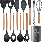 SKYTONE Silicone Kitchen Spatula and Utensils Spoon Set 12-Piece Silicone Kitchen Cooking Utensils Set, Non-Stick Utensils Set Heat Resistant Easy Clean, BPA Free Tools (12, Grey 2.0)