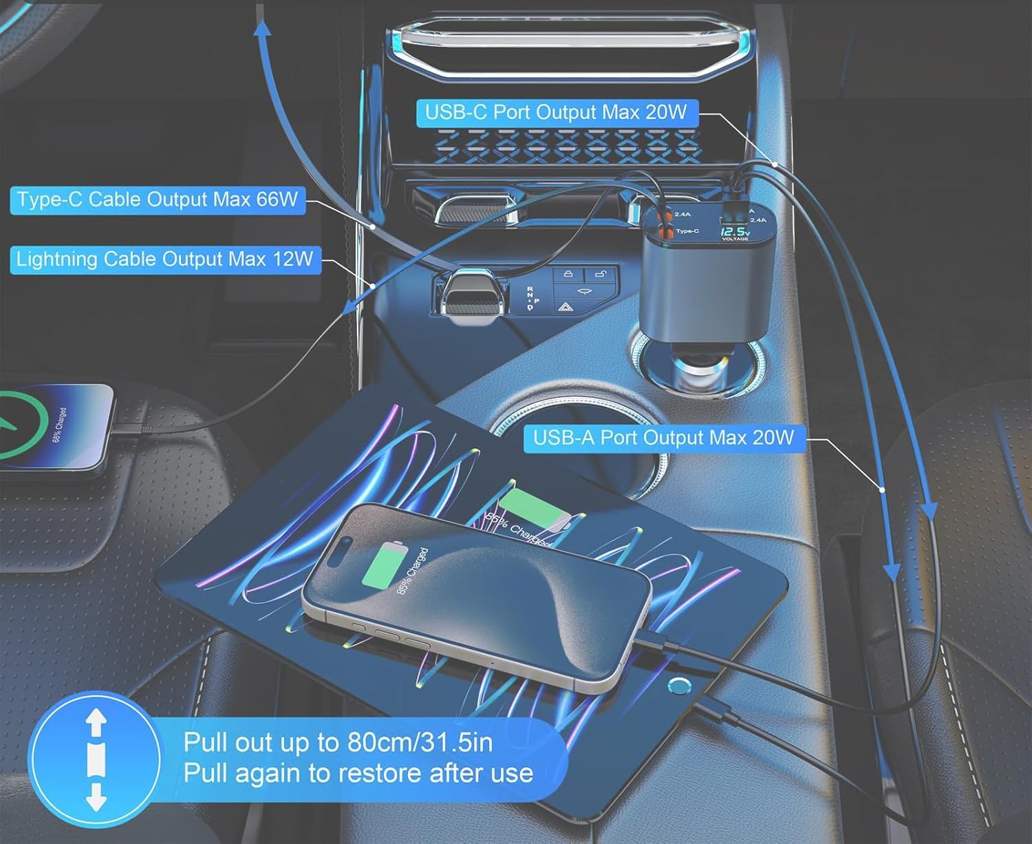 Penny Panda 4-in-1 Retractable Car Charger