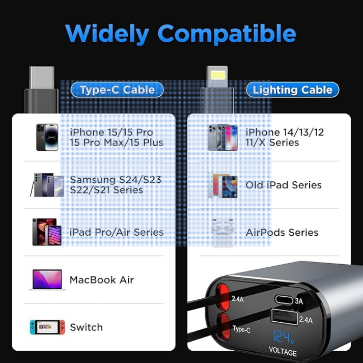 4 in 1 retractable car charger
